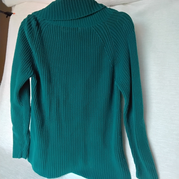 Coldwater Creek 100%Cotton Dark Teal Cowl Neck Sweater - Picture 6 of 9